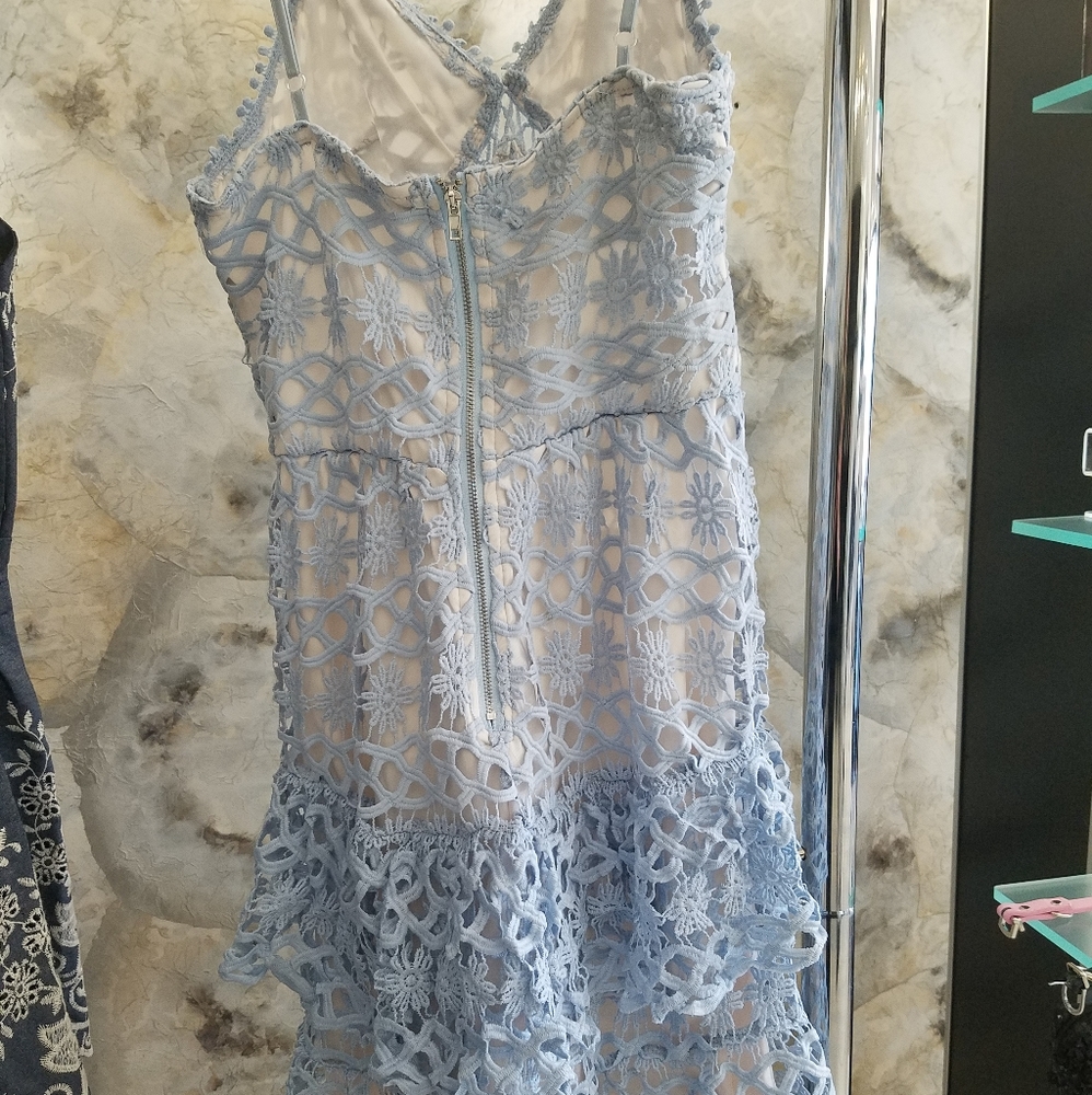 Crochet ruffled nude lined mini dress - Picture 7 of 9